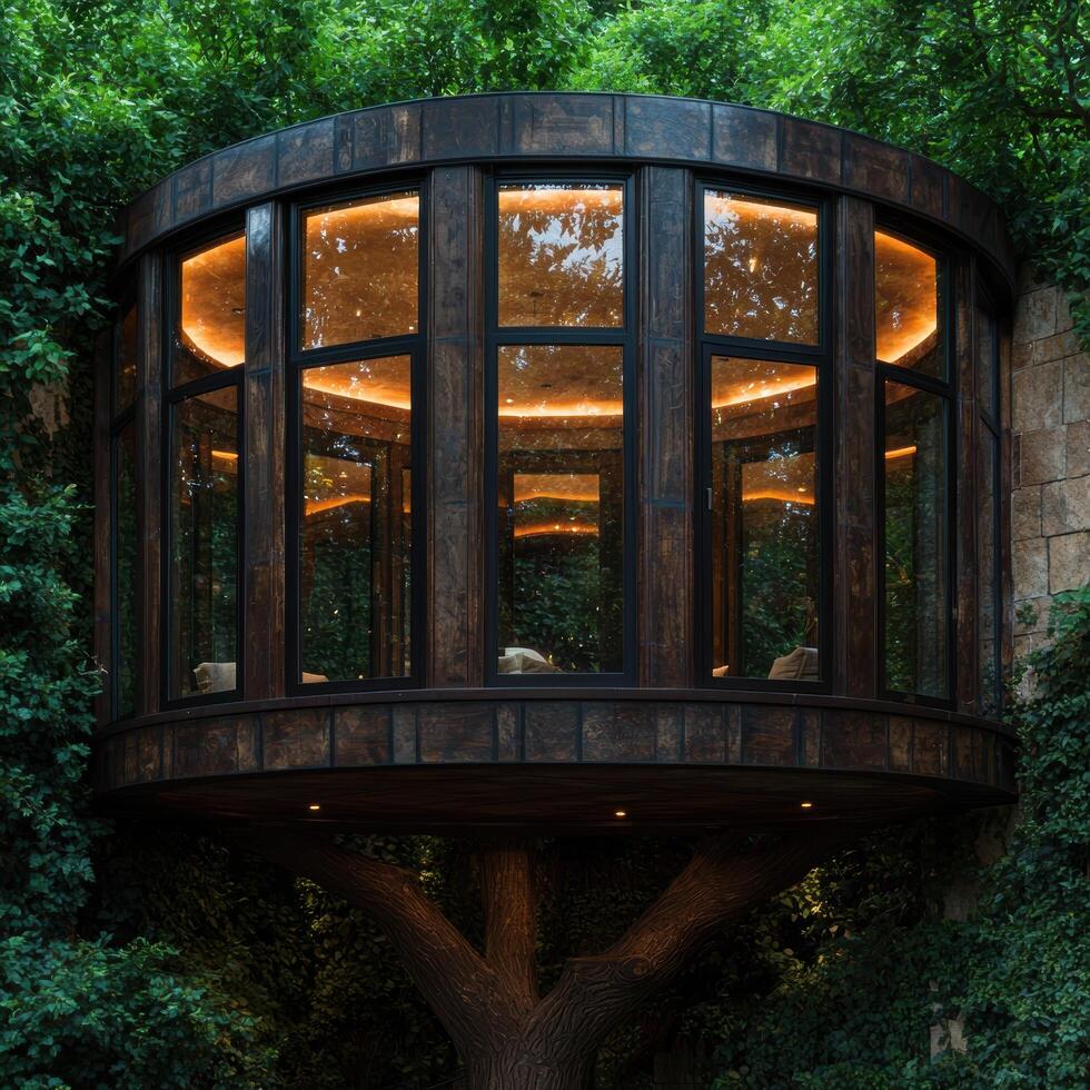 Cozy Treehouse Retreat with Warm Lighting photo