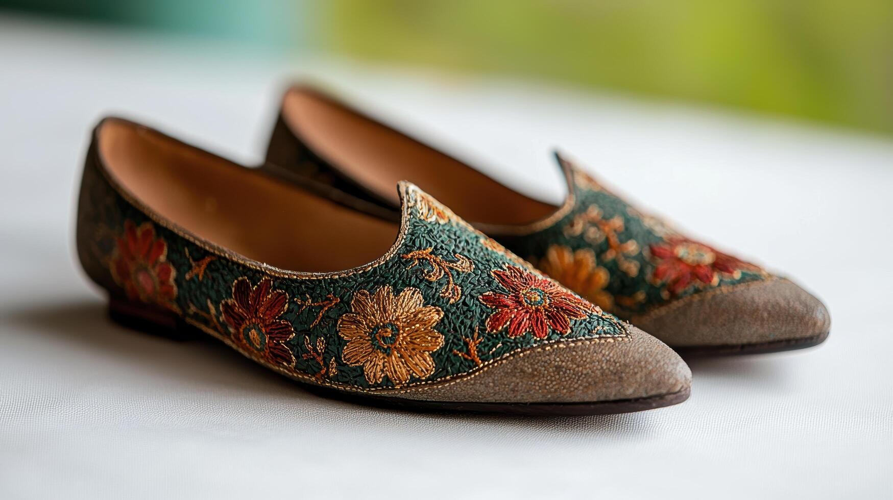 Ornate embroidered shoes with floral patterns photo