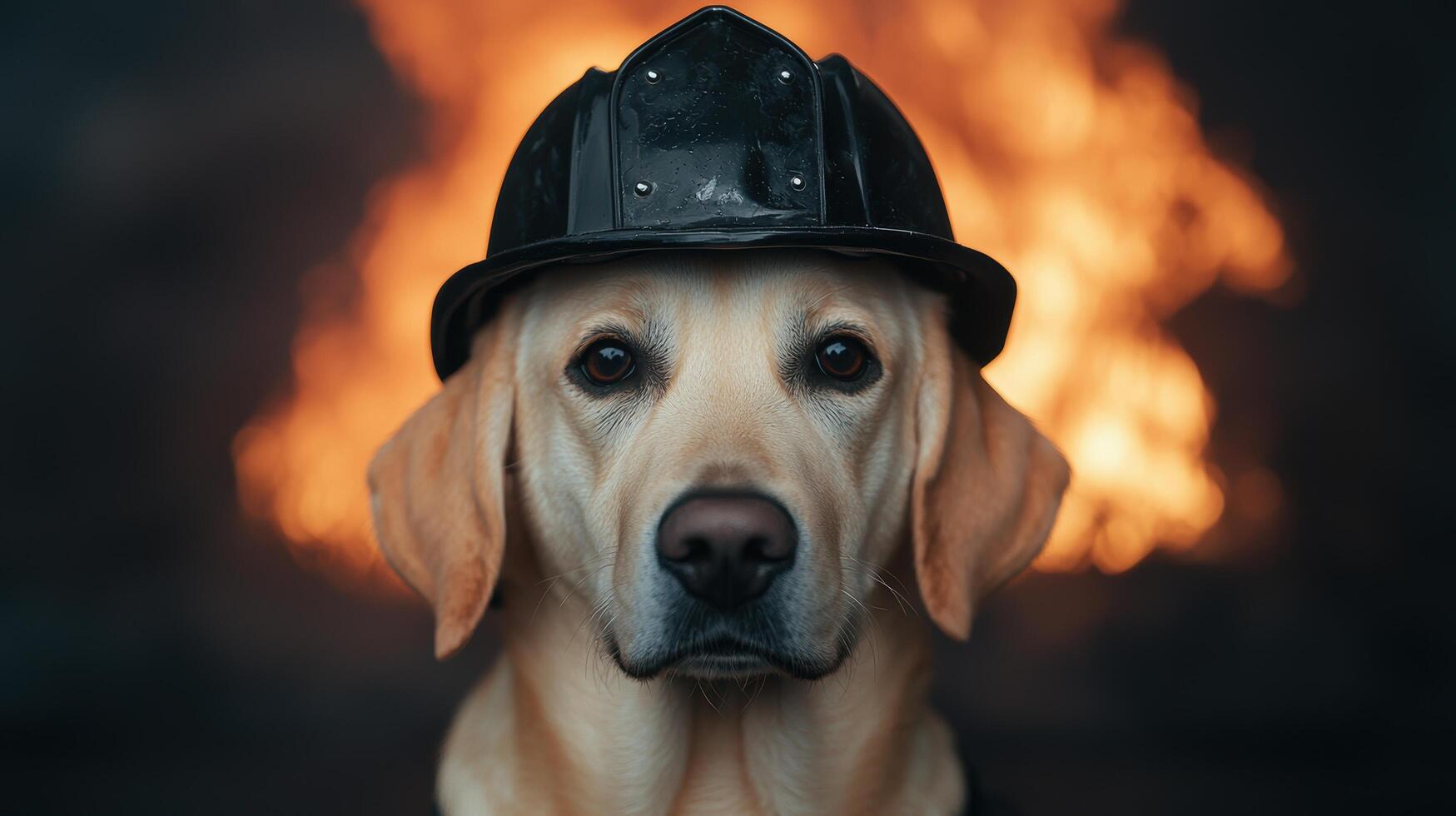 Heroic dog firefighter in action photo