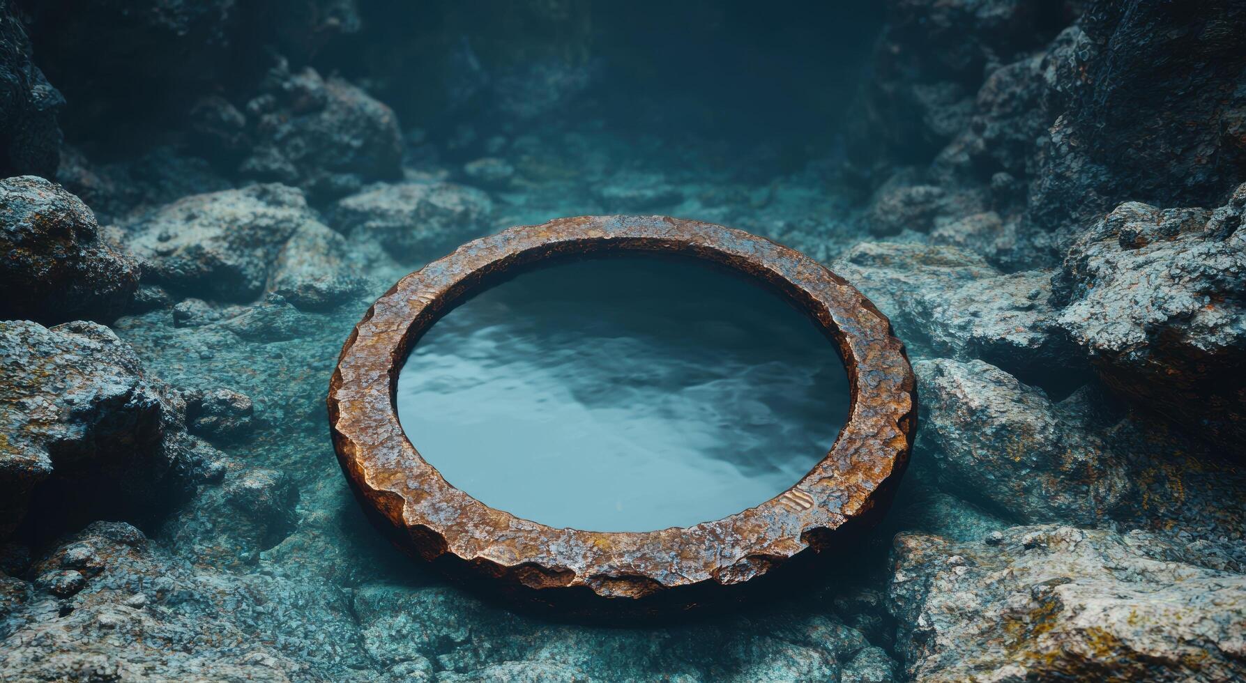 Mysterious underwater portal in rocky seabed photo