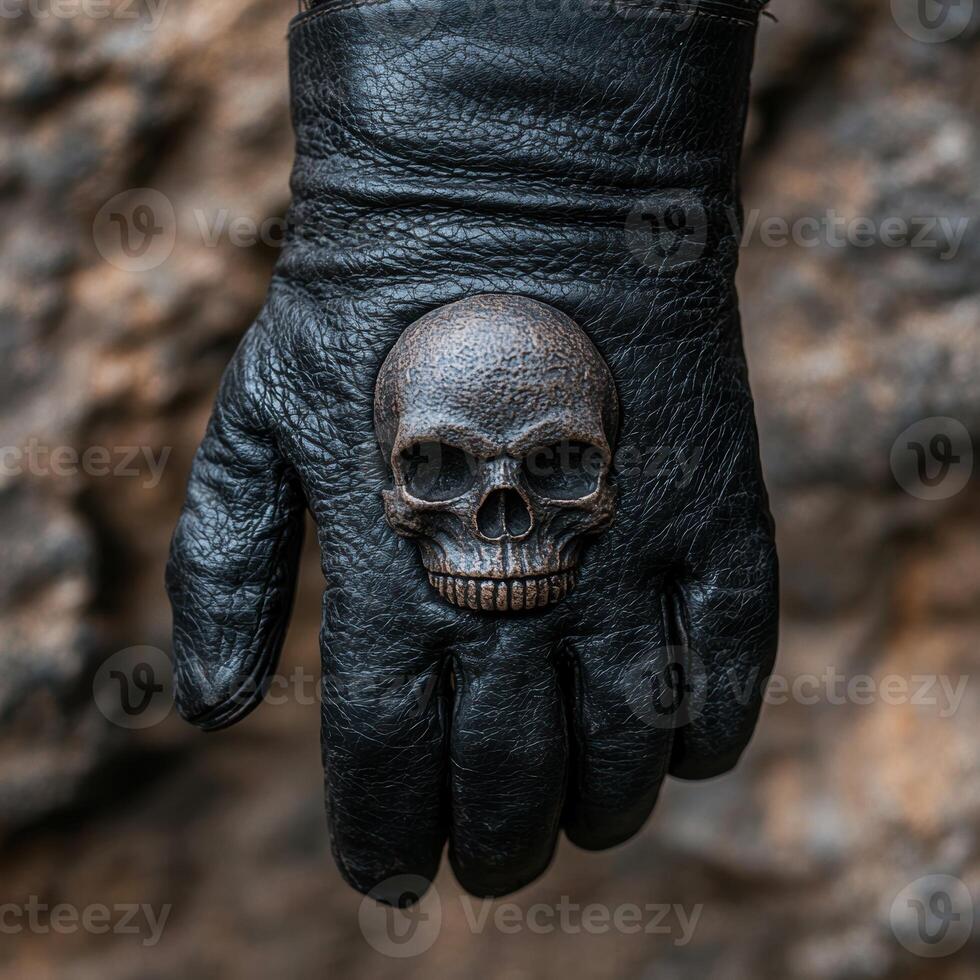 Skull embellished leather glove photo