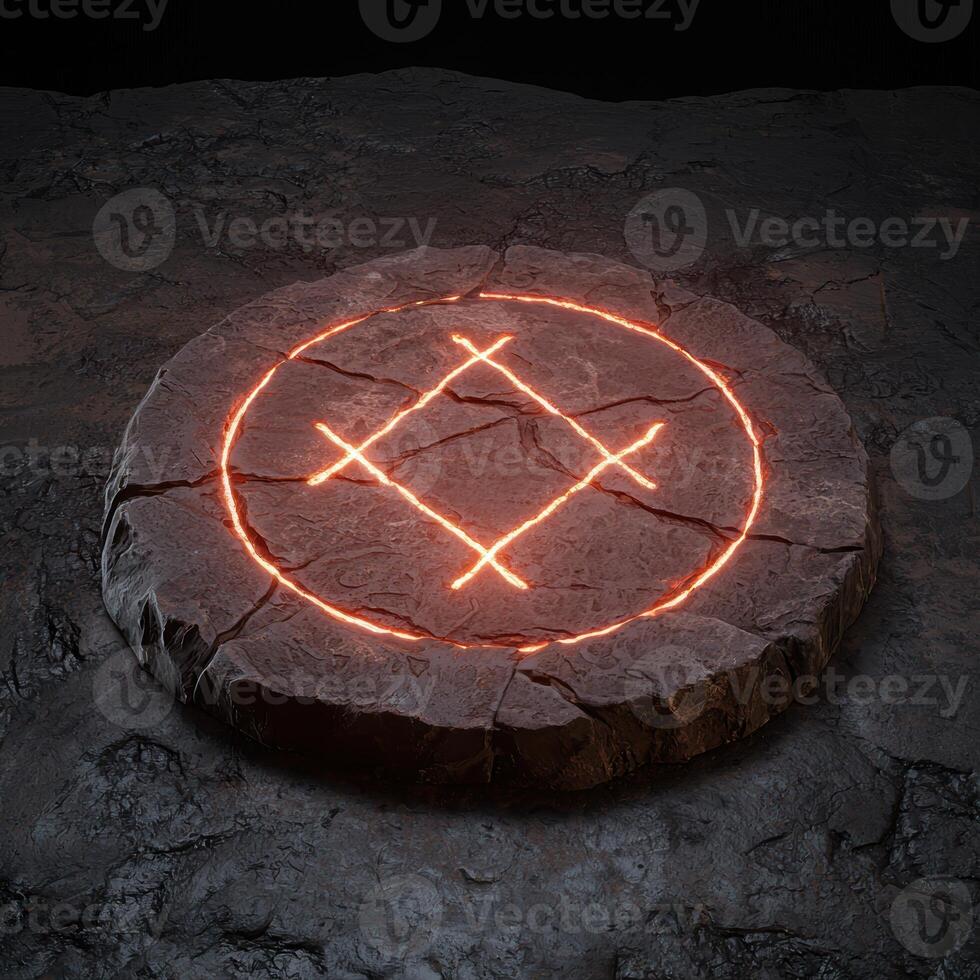 Glowing occult symbol on dark stone surface photo