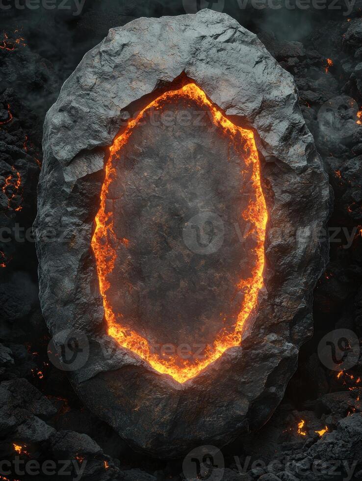 Glowing Volcanic Rock Erupting from Molten Lava photo