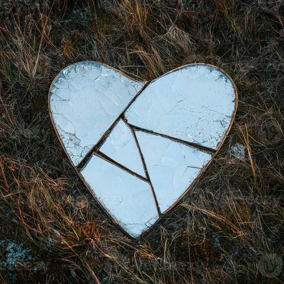 Broken heart symbol in nature photo