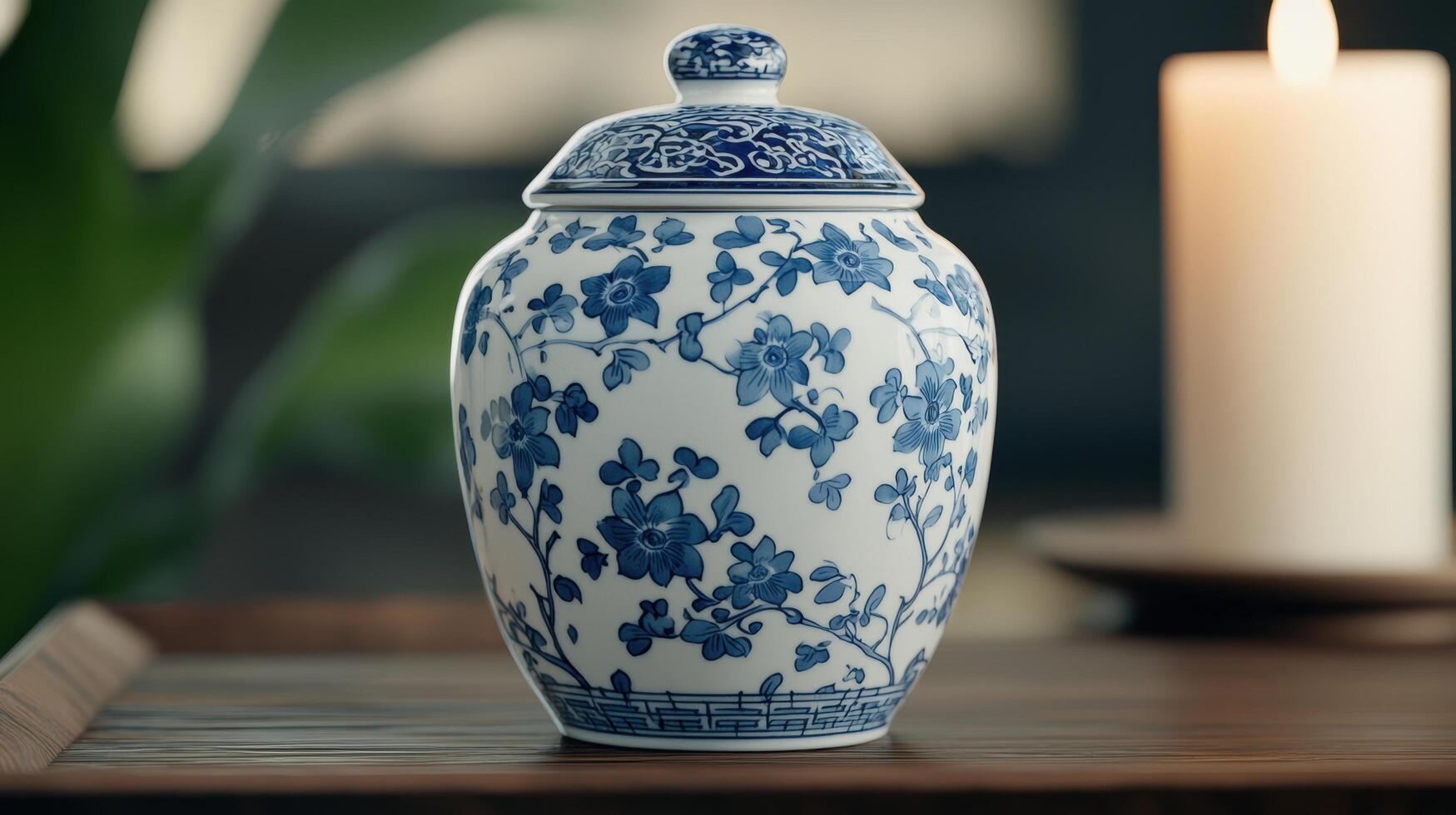 Elegant blue and white ceramic vase with floral design photo