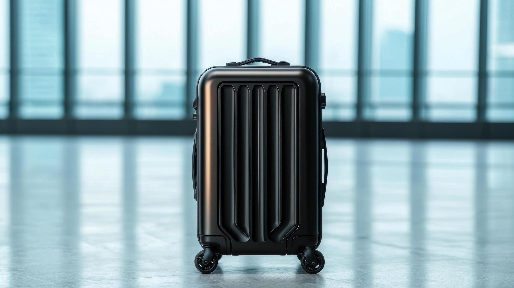 black suitcase at airport terminal photo