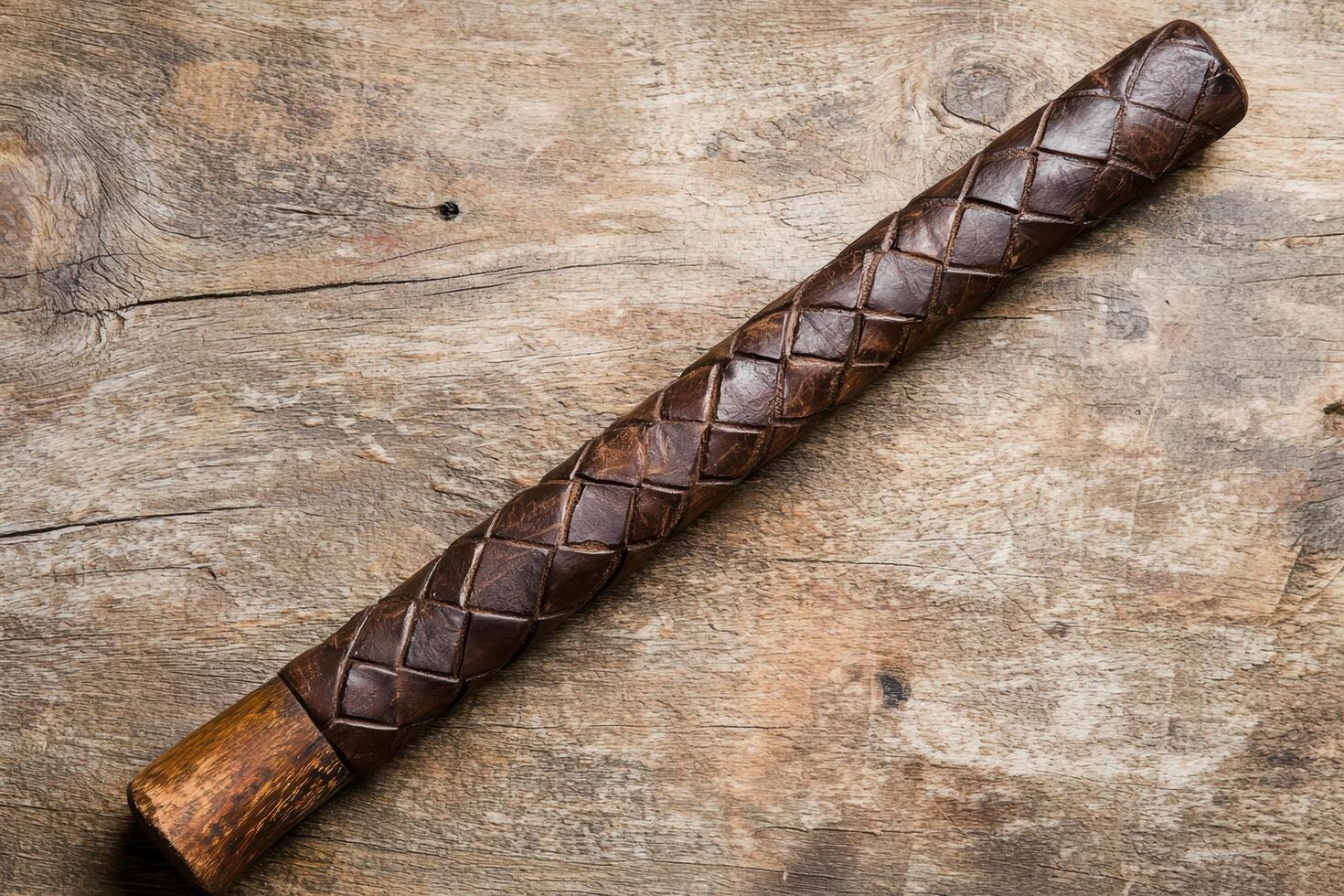 Braided leather strap on wooden background photo