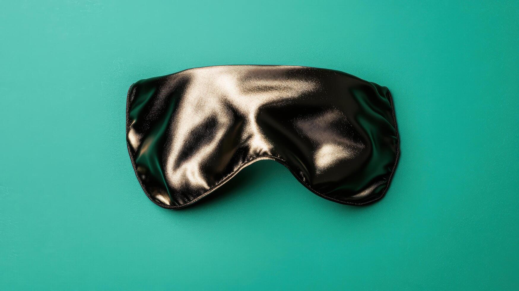 black satin sleep mask on green background photo
