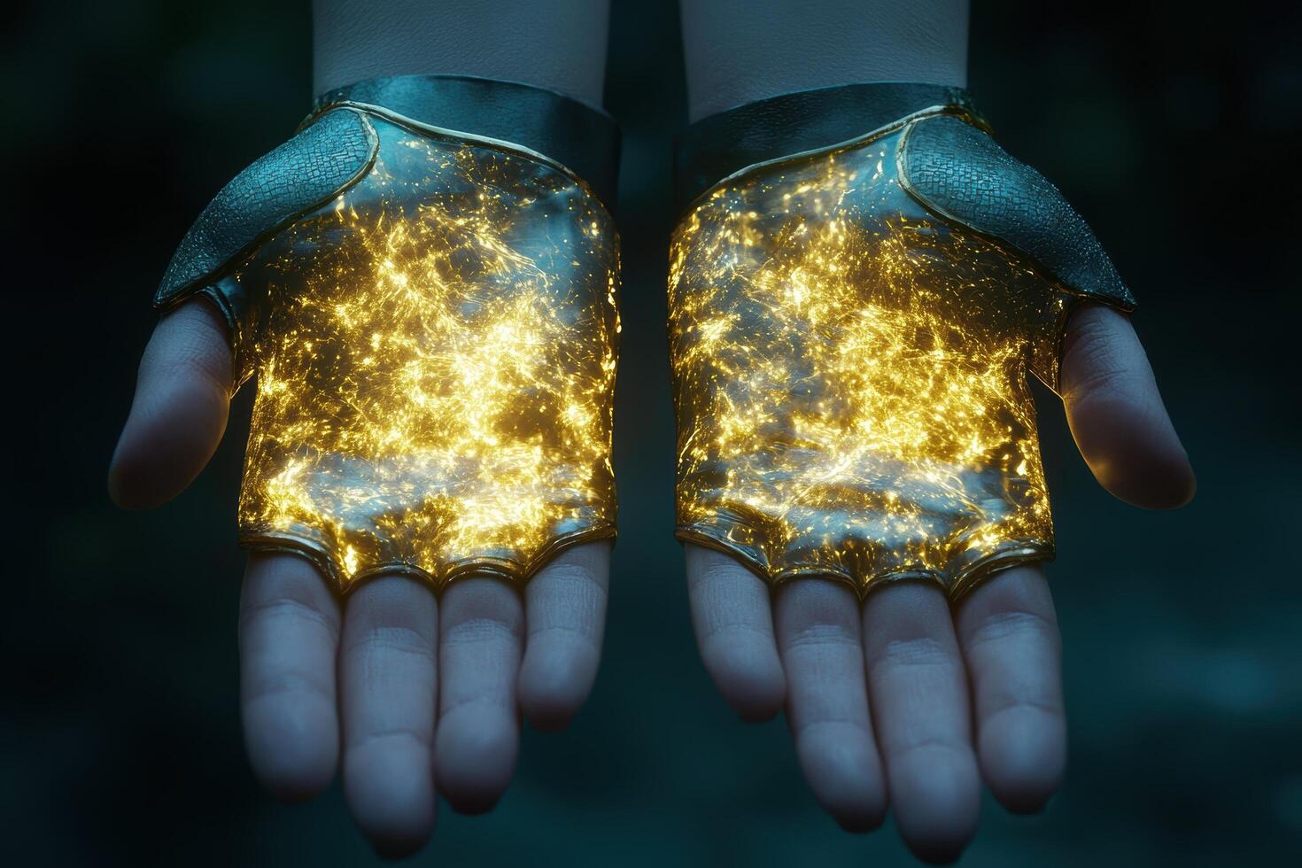Hands holding glowing energy orbs photo