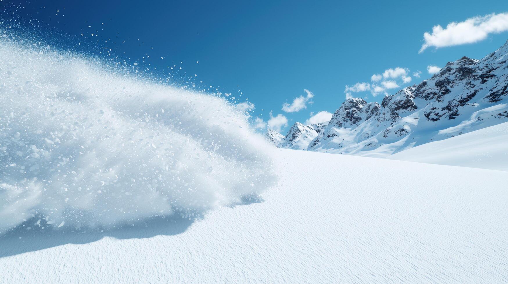 Snowy mountain landscape with blowing snow photo
