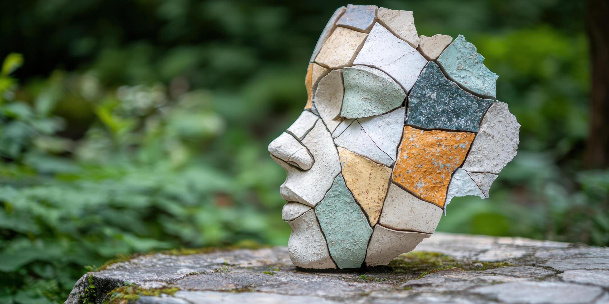 Broken ceramic sculpture in nature photo