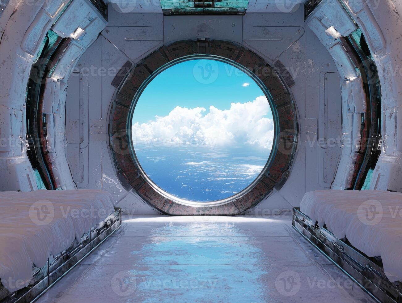 Scenic view from inside futuristic spacecraft photo