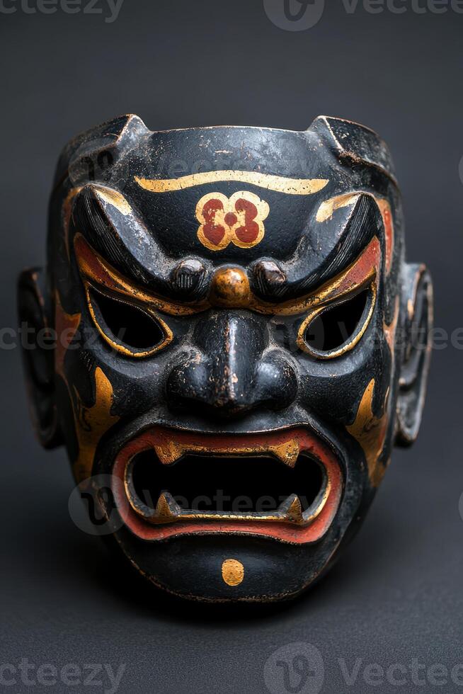 Ornate wooden mask with intricate designs photo