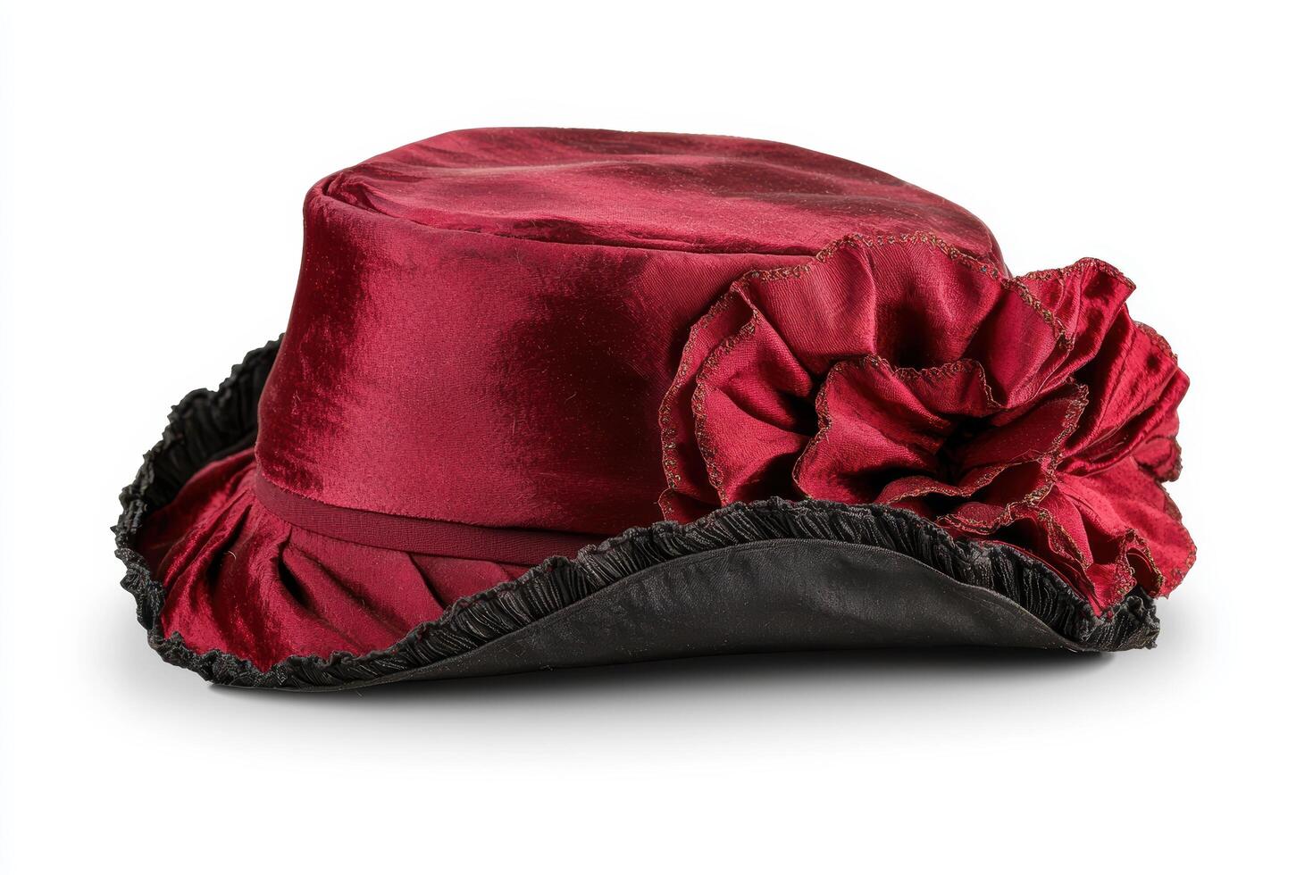 Elegant red velvet hat with floral decoration photo