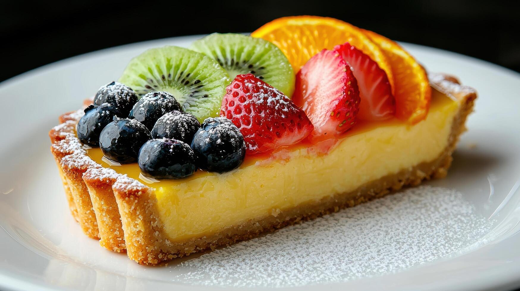 Delicious fruit tart with fresh berries and citrus photo