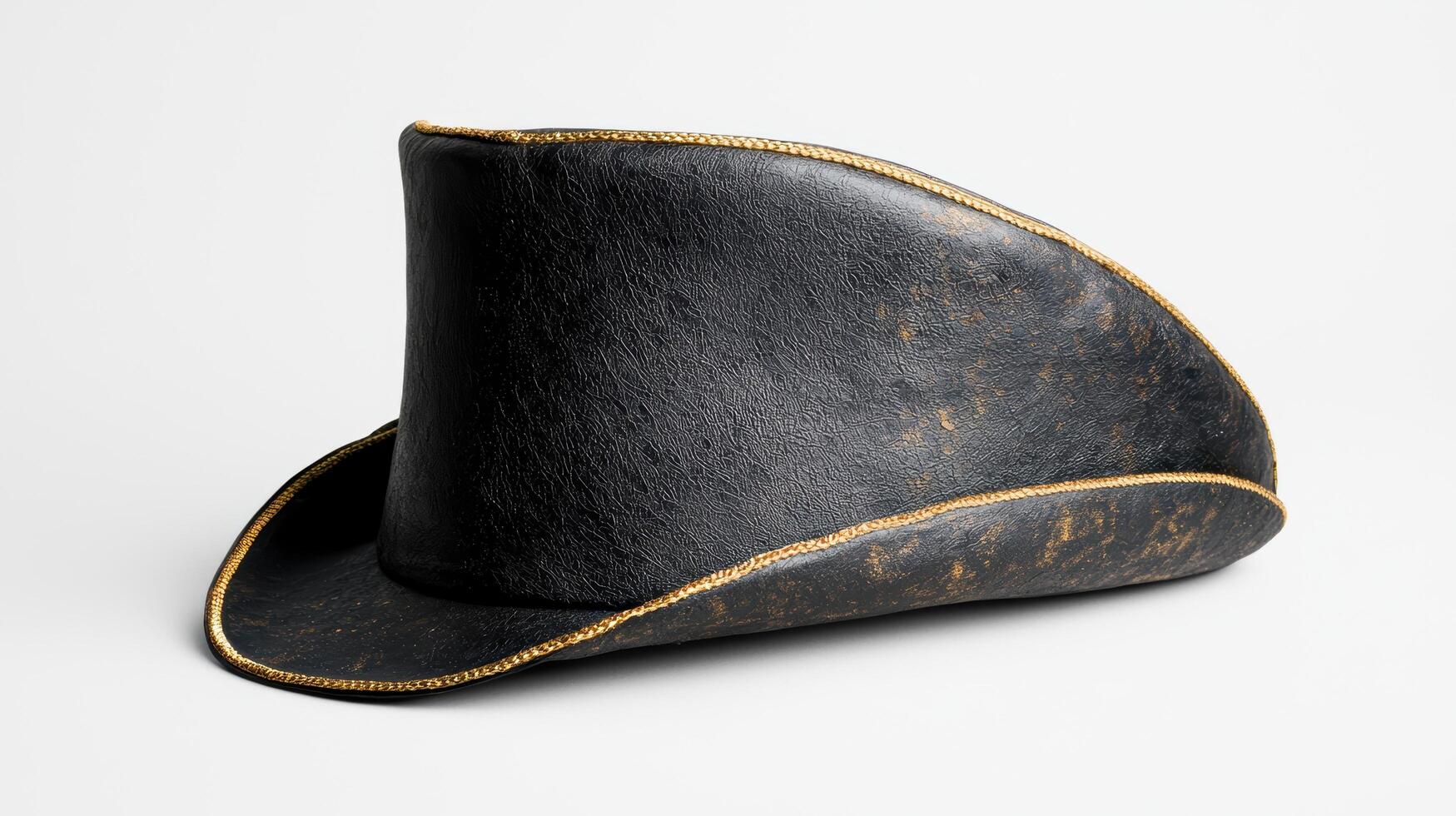 Vintage black leather cowboy hat with gold trim photo