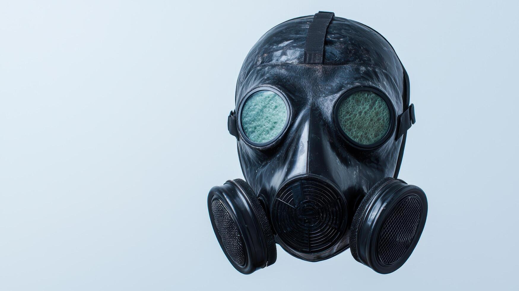 black gas mask on plain background photo