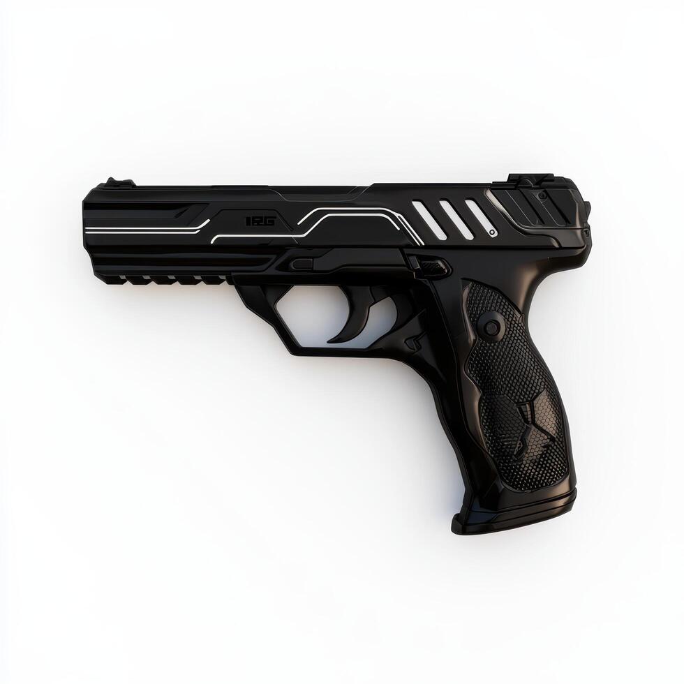 Futuristic black handgun on white background photo