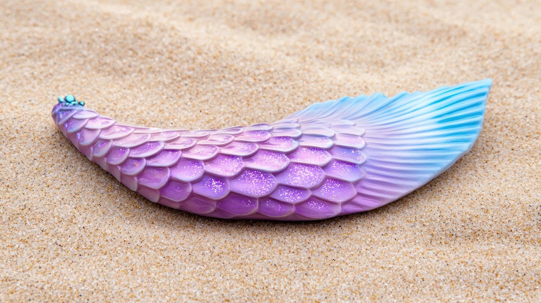 Vibrant mermaid tail on sandy beach photo