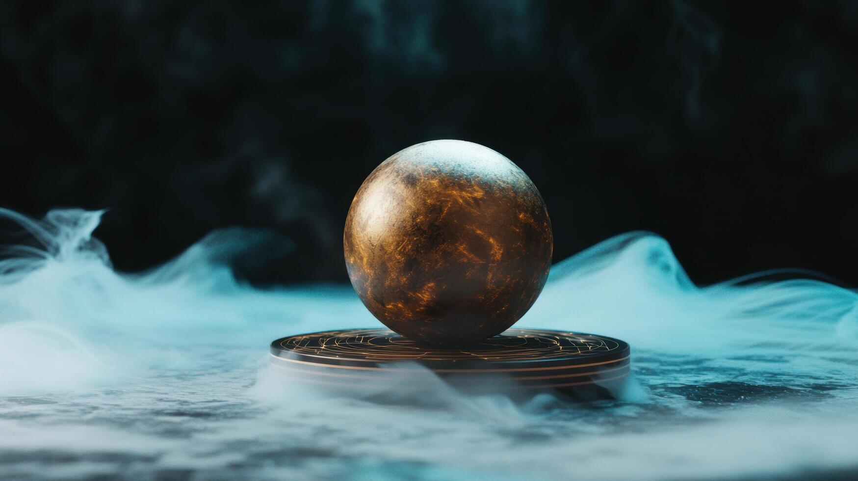 Mysterious celestial orb floating in ethereal mist photo