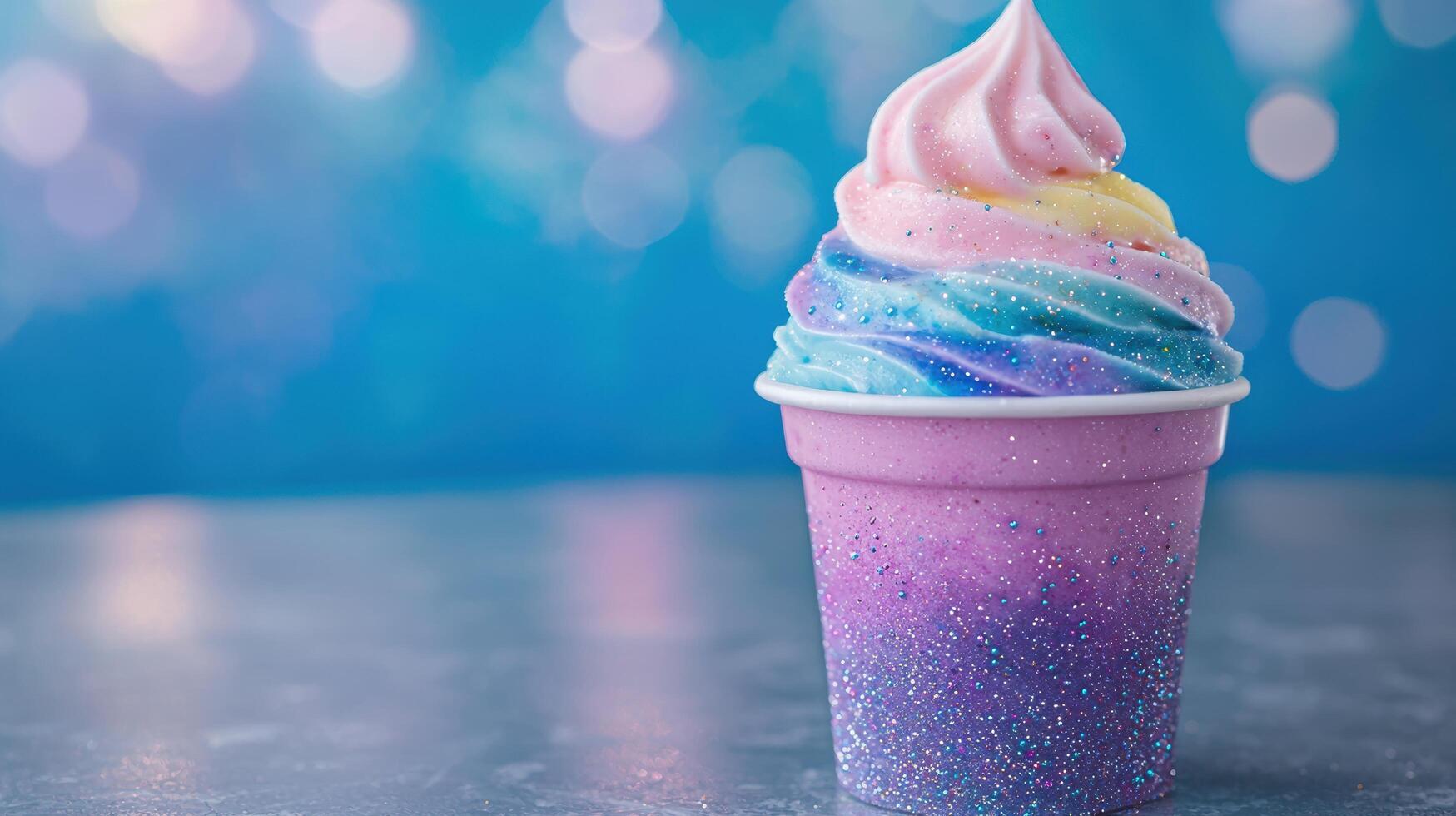 Colorful and glittery frozen yogurt dessert photo