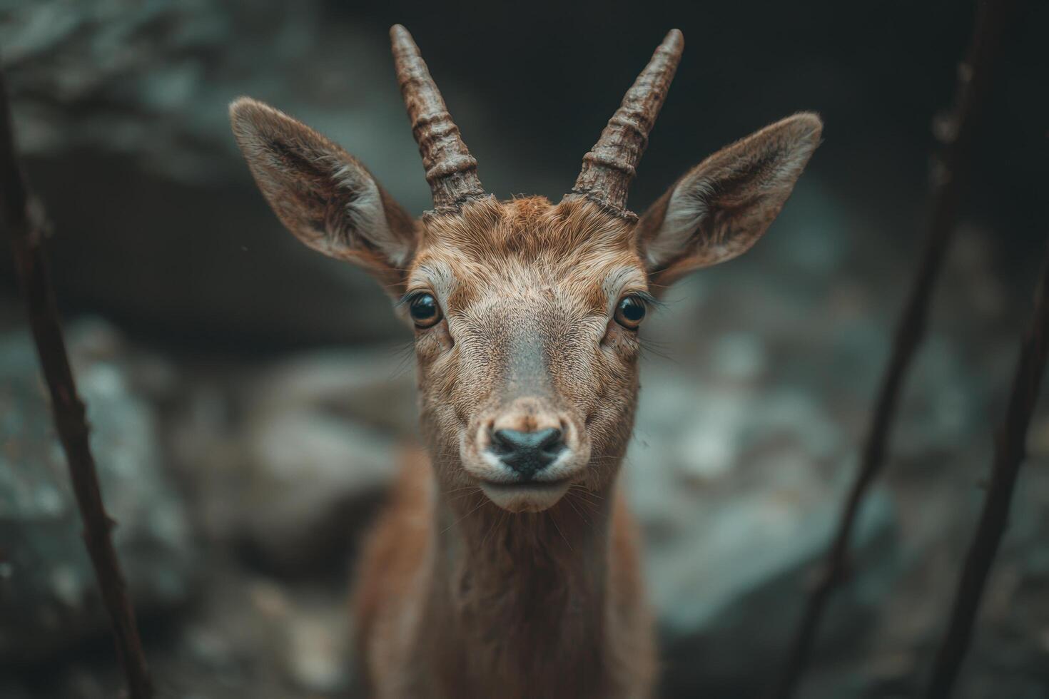 Close up portrait of a curious deer with large horns photo