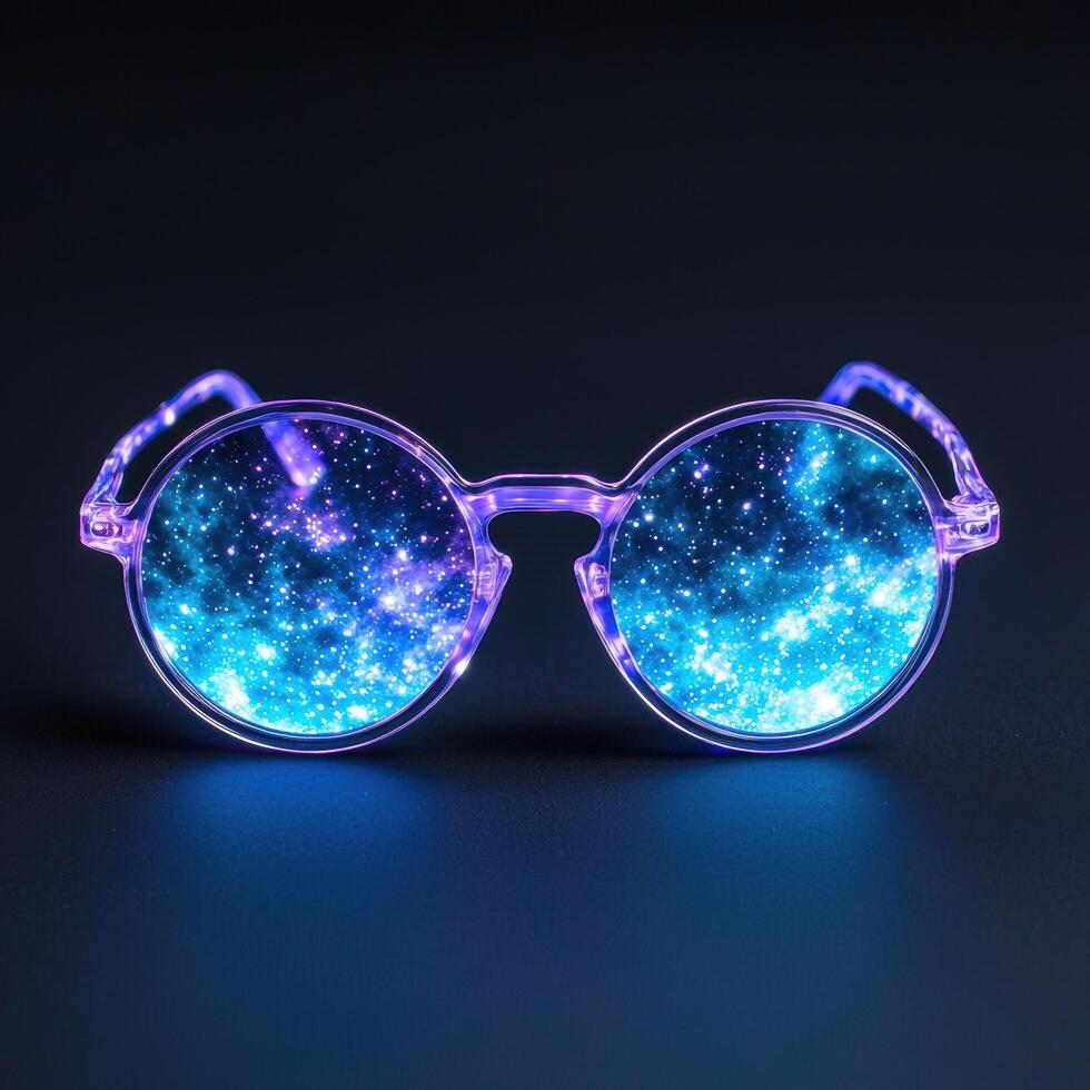 Cosmic galaxy glasses with sparkling lights photo