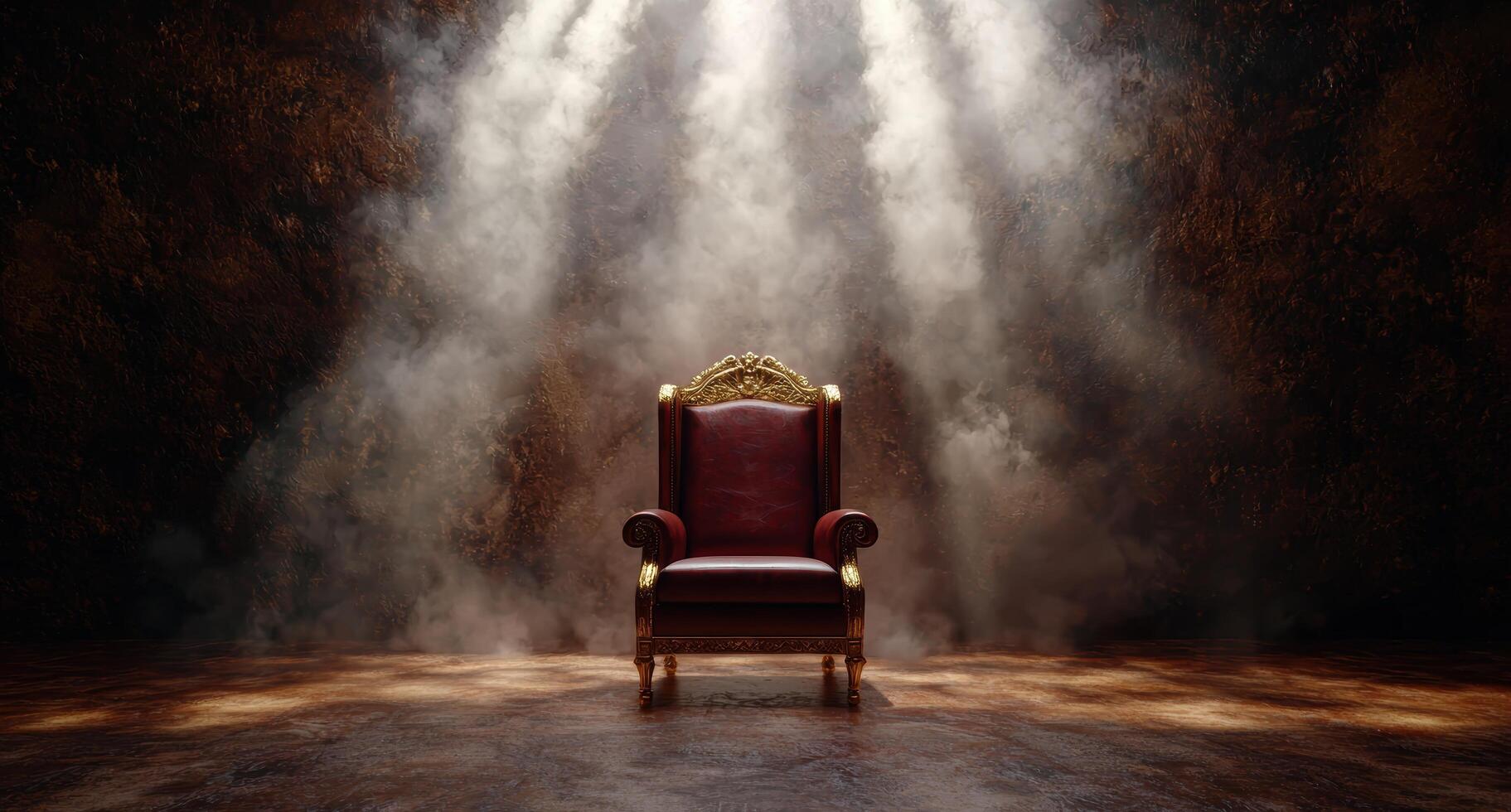 Dramatic throne in misty spotlight photo