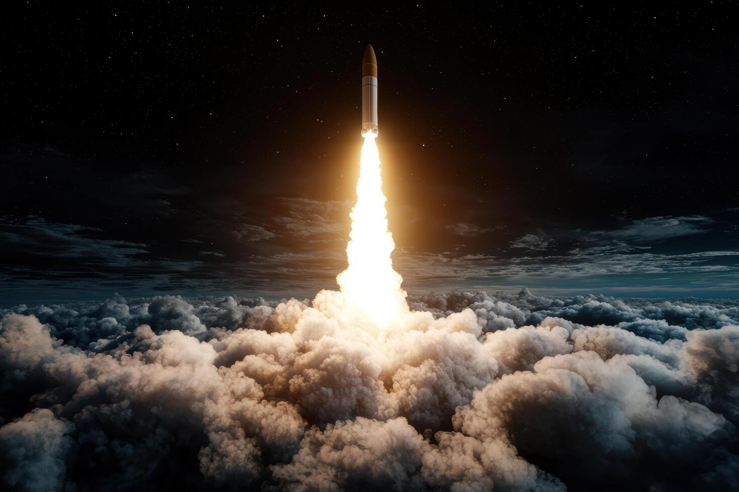 Powerful rocket launch into the night sky photo