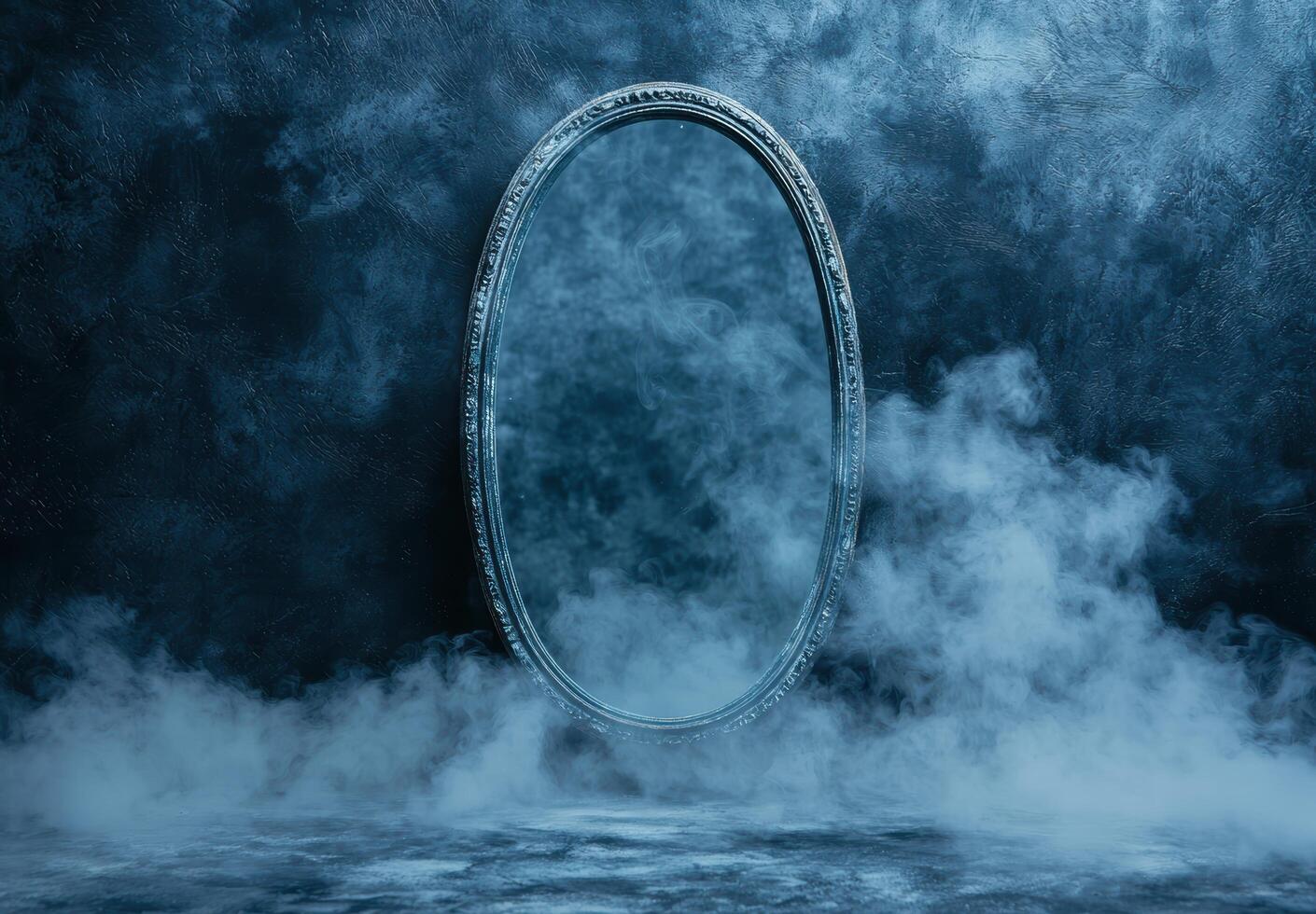 Mysterious mirror in smoky atmosphere photo