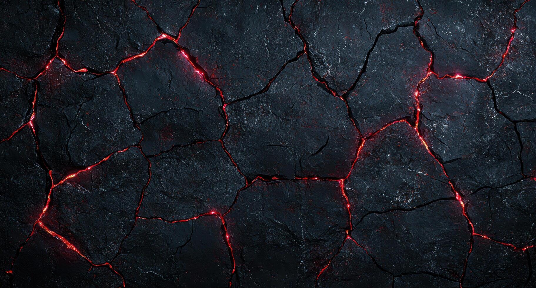 Cracked lava rock surface with glowing red veins photo