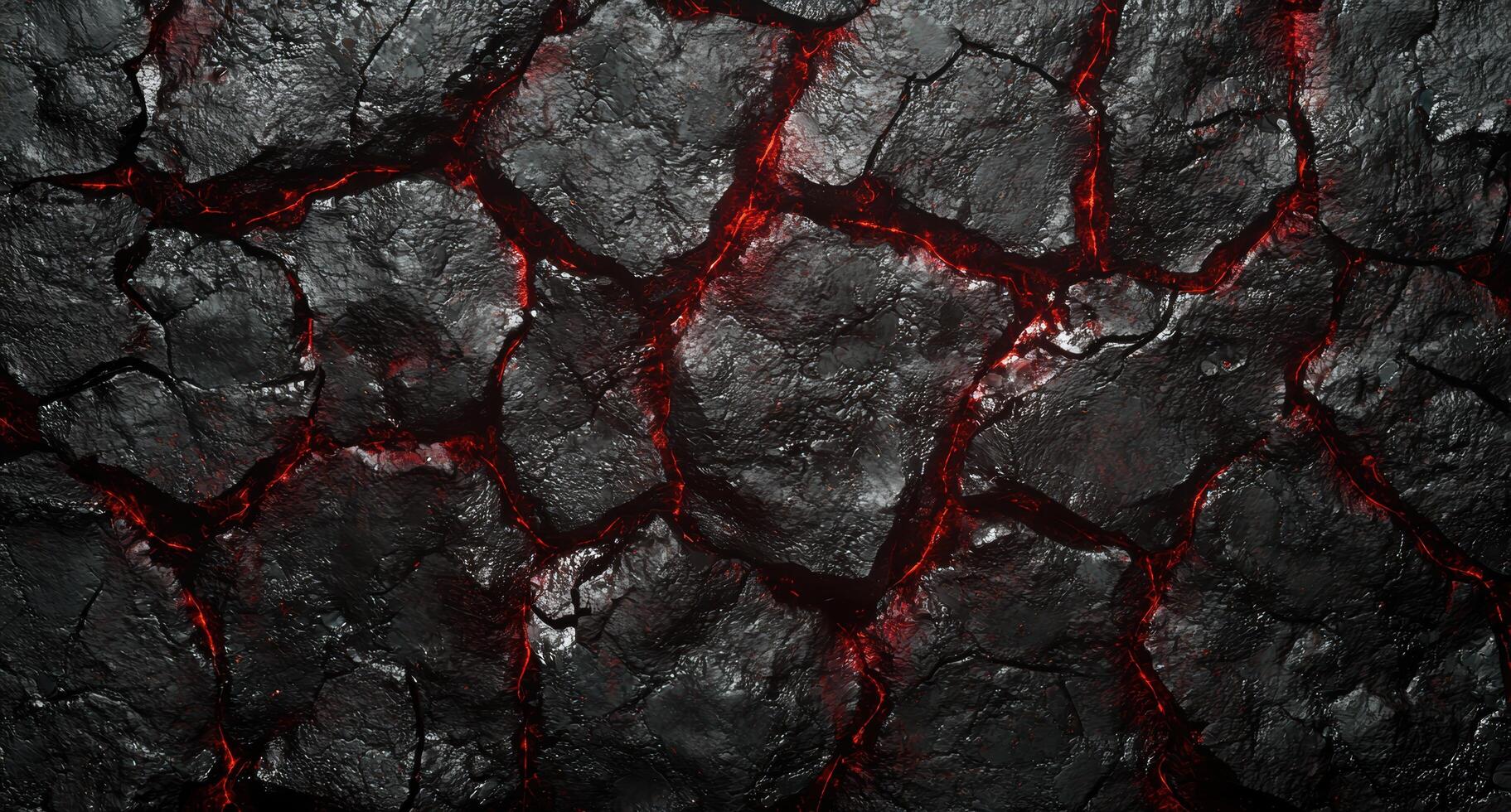 Dramatic volcanic rock formation with fiery red veins photo