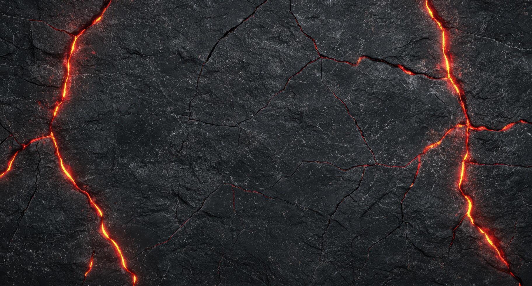 Fiery cracks in dark rocky surface photo