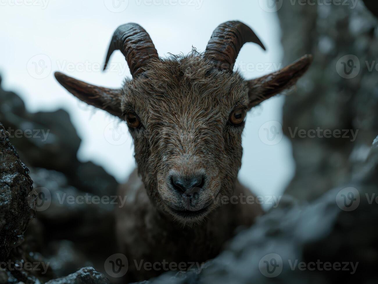 close up portrait of a mountain goat photo