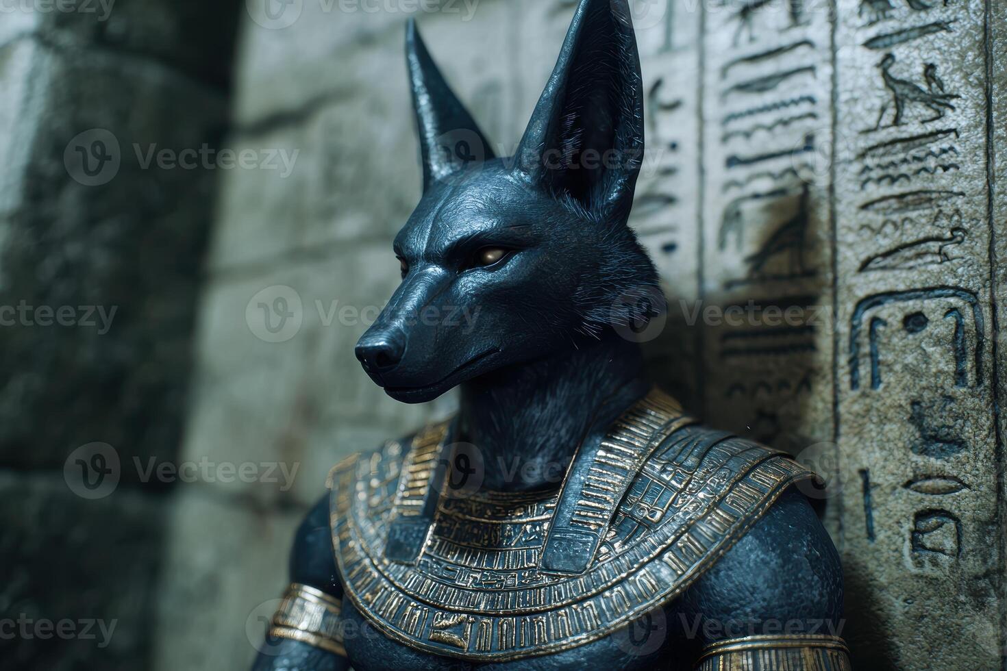 Mysterious Egyptian god statue with animal head photo