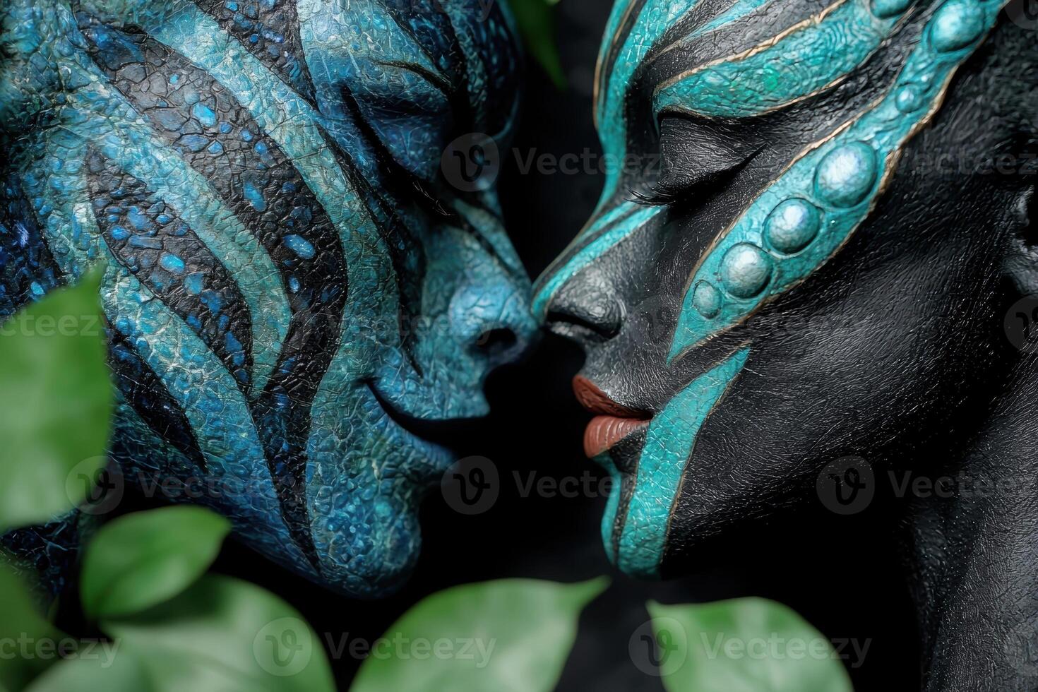 Vibrant blue and black reptile skin texture photo