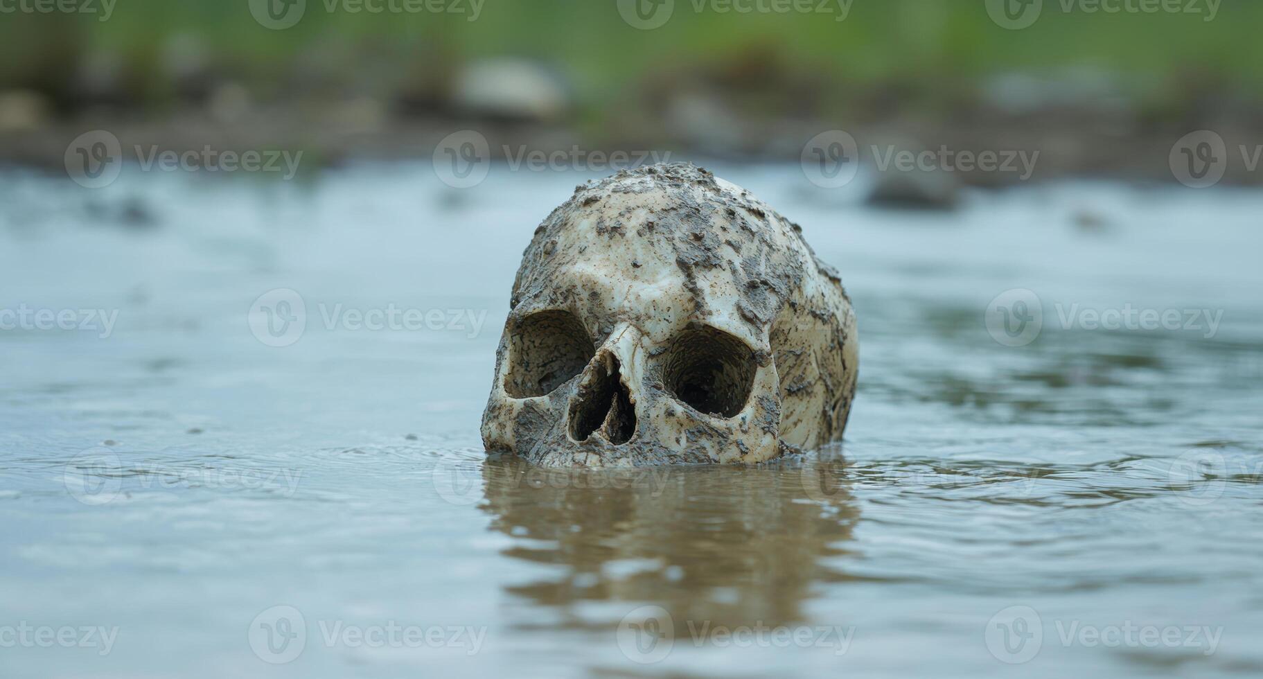 Skull floating in water photo