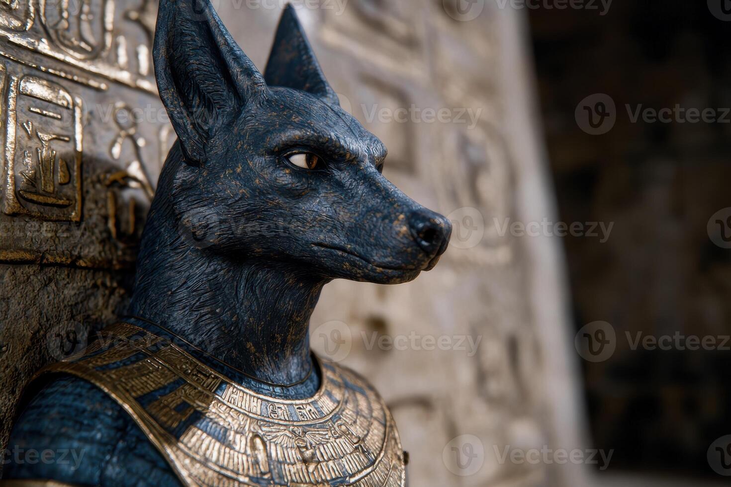 Ancient egyptian statue of a jackal headed deity photo