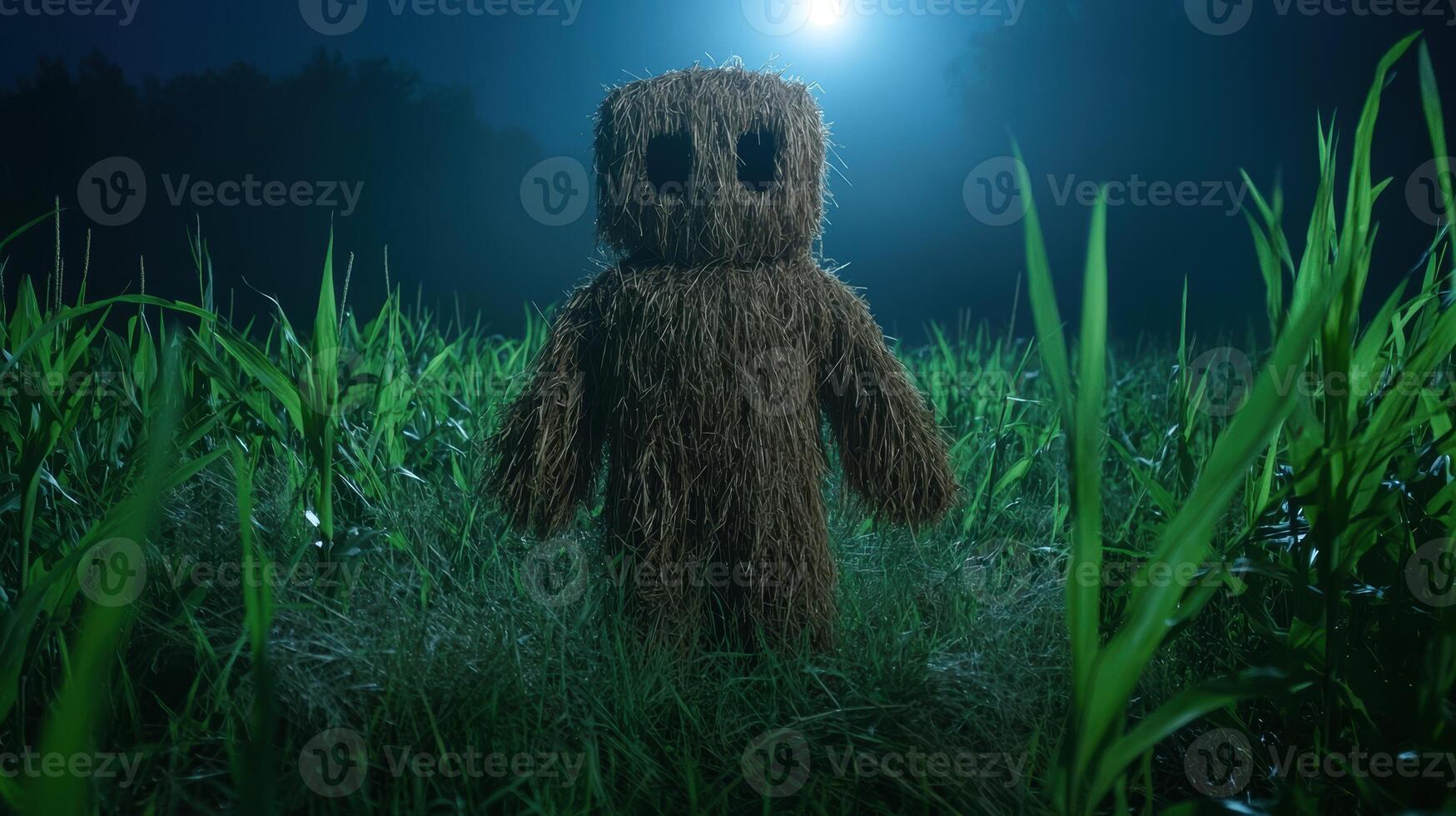 mysterious creature in tall grass under moonlight photo