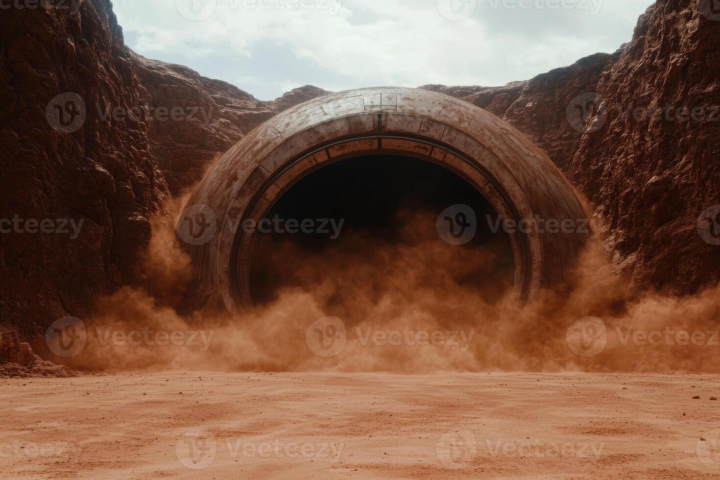 Mysterious desert tunnel entrance photo