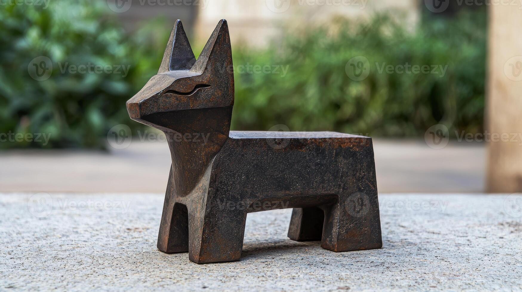 Rustic metal sculpture of a stylized animal figure photo