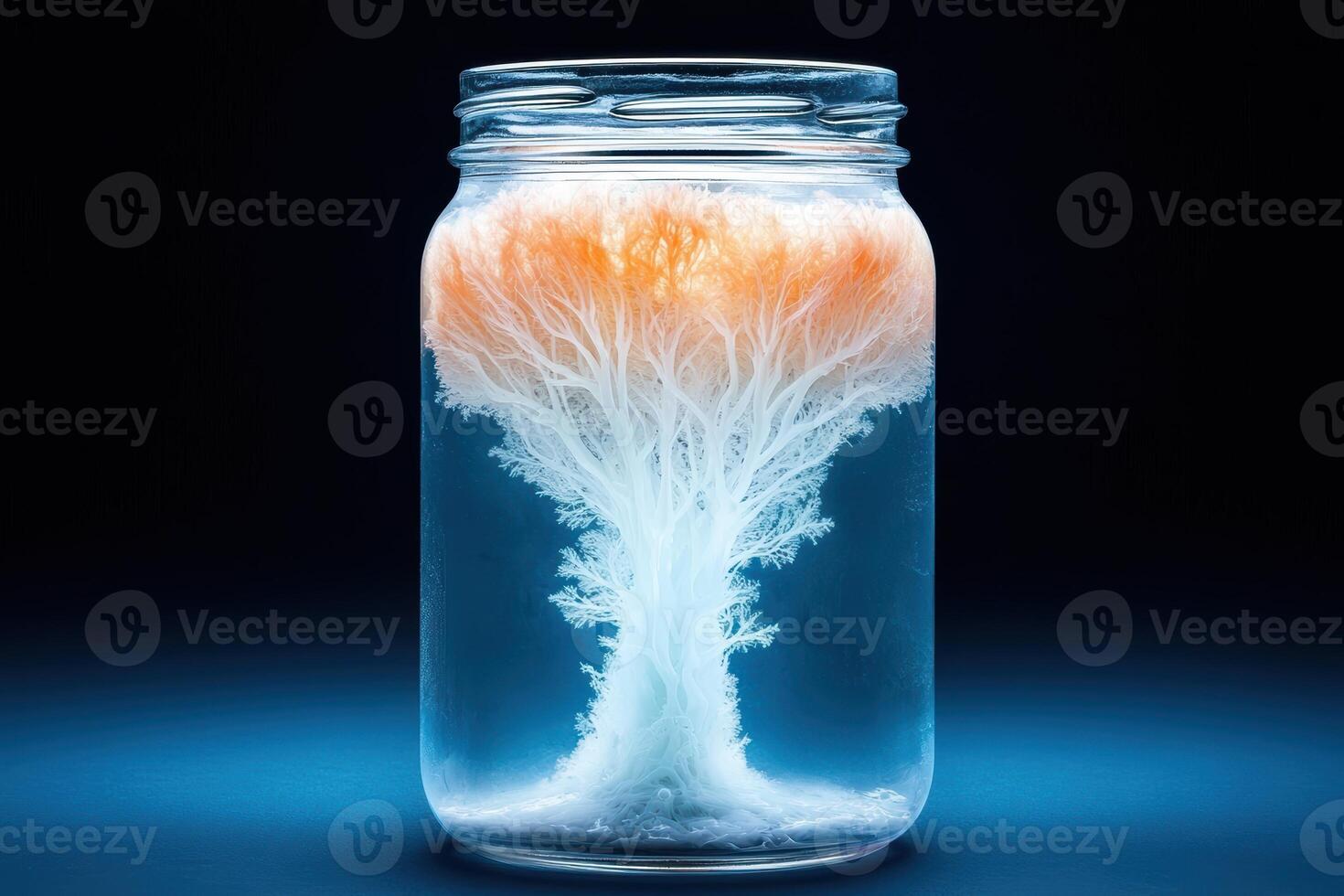 Mysterious frozen tree like structure in glass jar photo