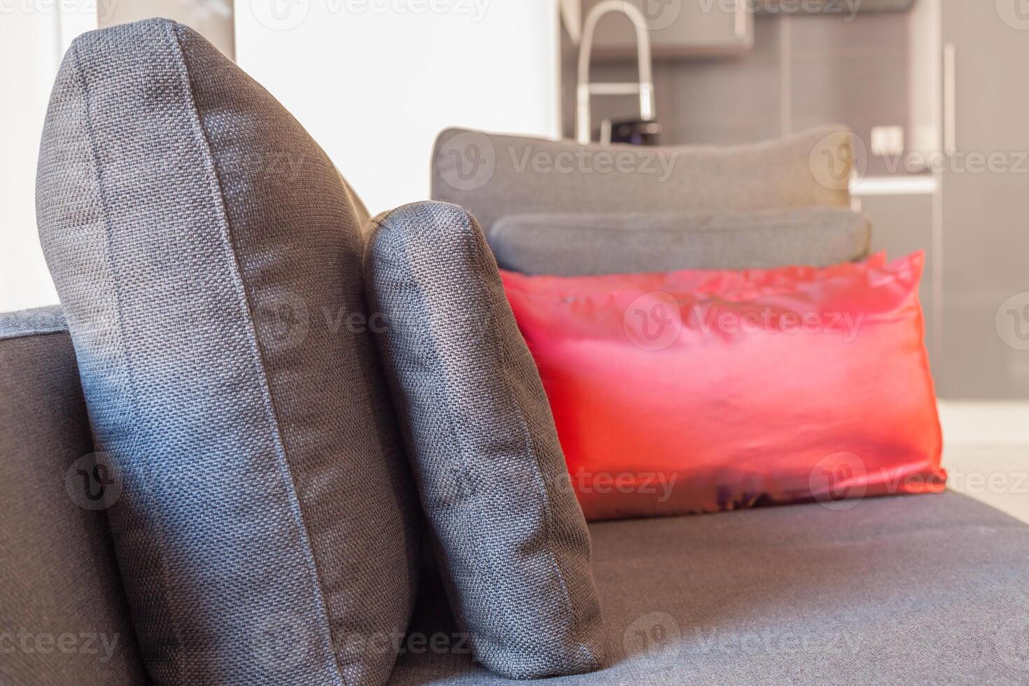 Modern apartments cozy furniture a sofa with pillows photo