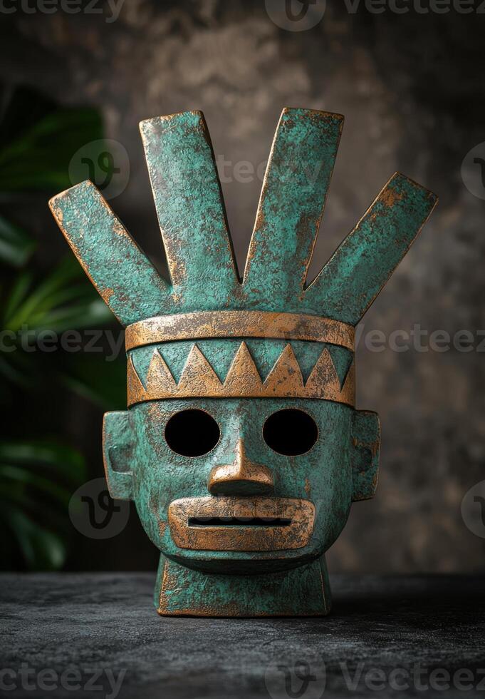 Antique tribal mask with intricate patterns photo