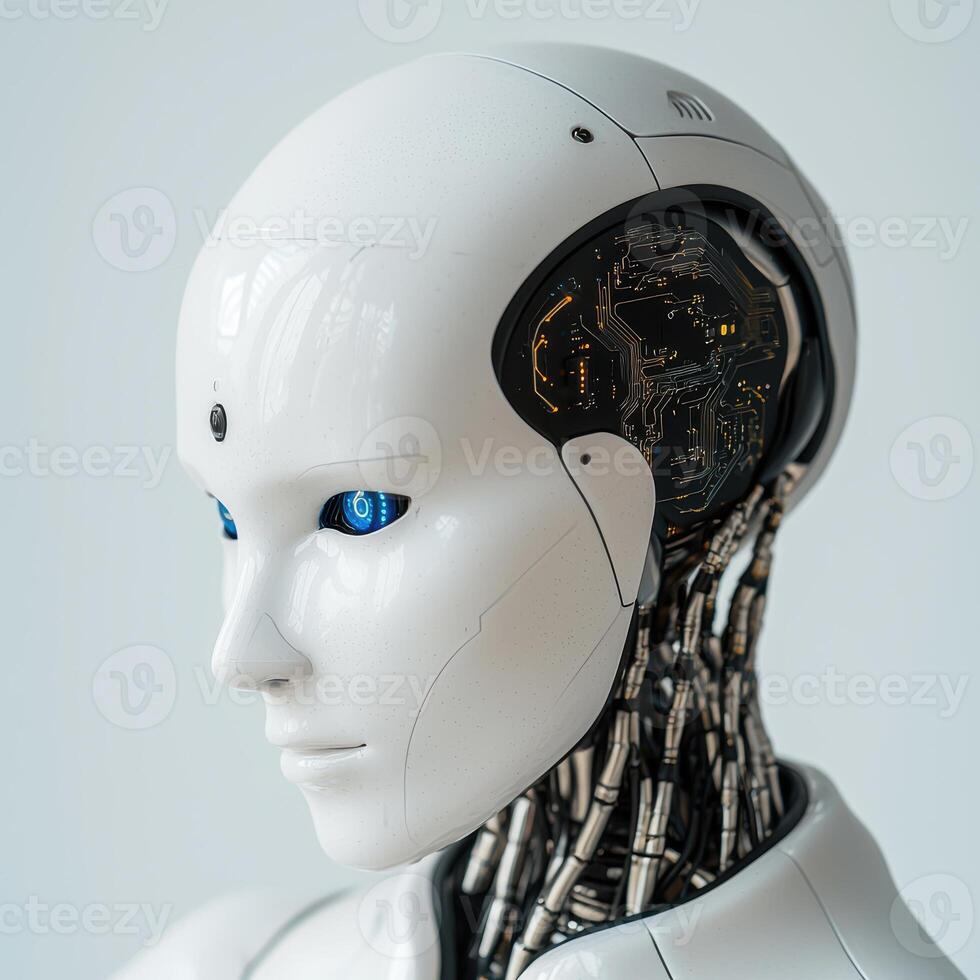 Futuristic robot with circuit board head photo
