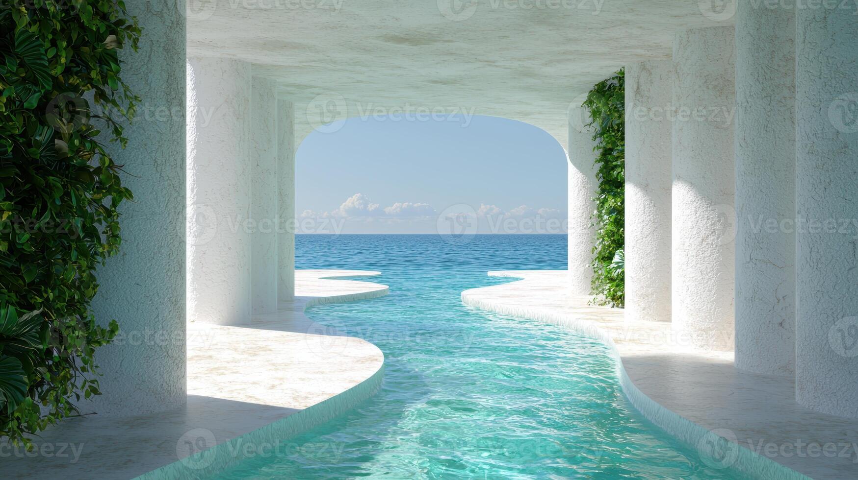 Serene tropical pool with ocean view photo