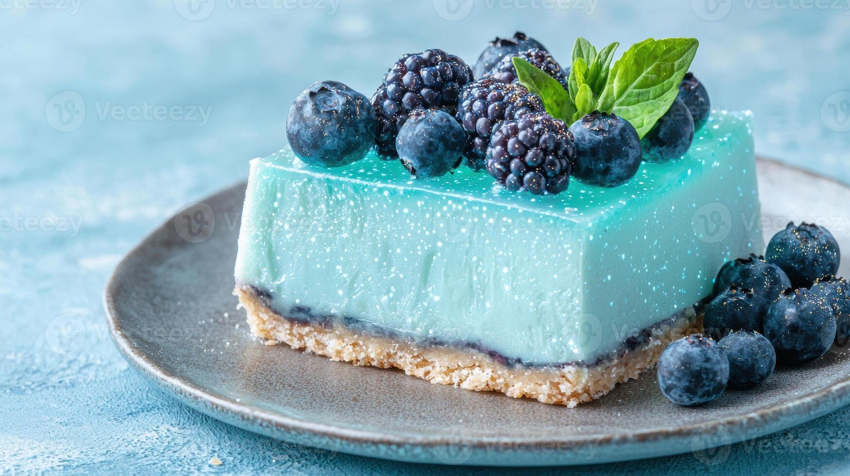 Delicious blue and green dessert with fresh berries photo