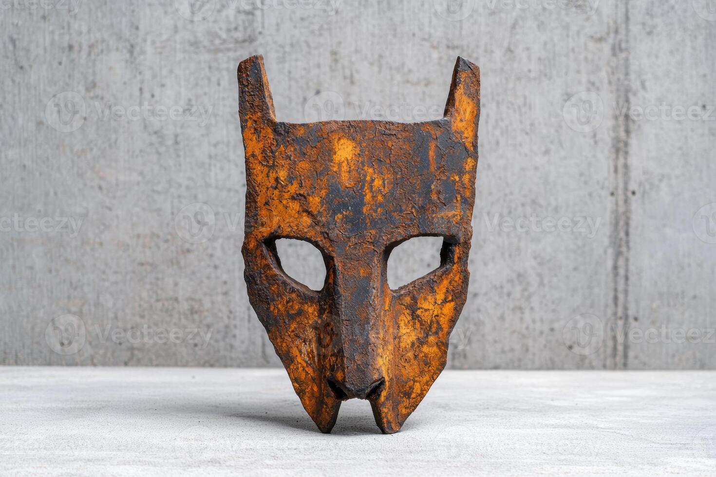 Rustic metal mask with textured surface photo