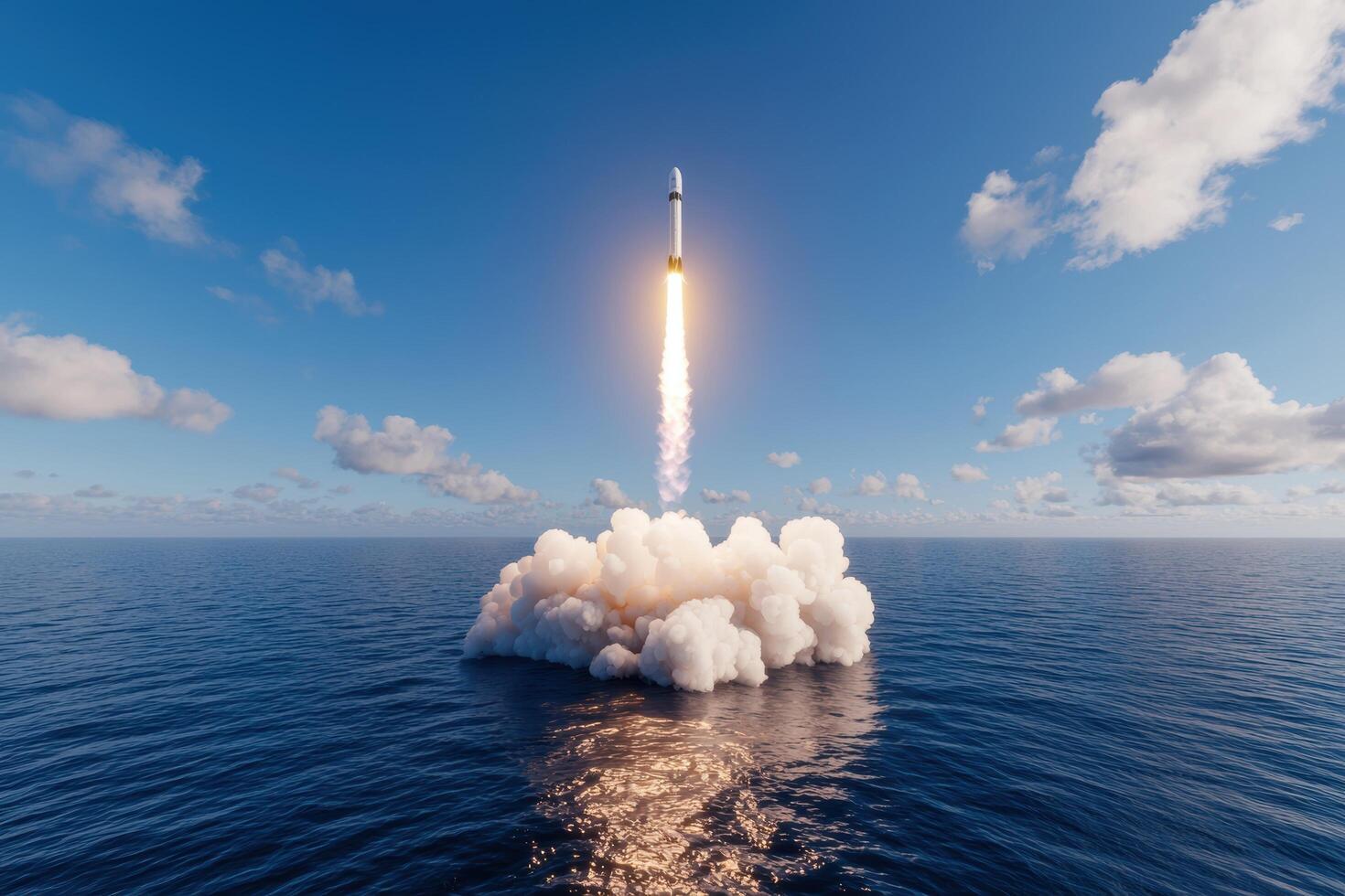 Powerful rocket launch over the ocean photo