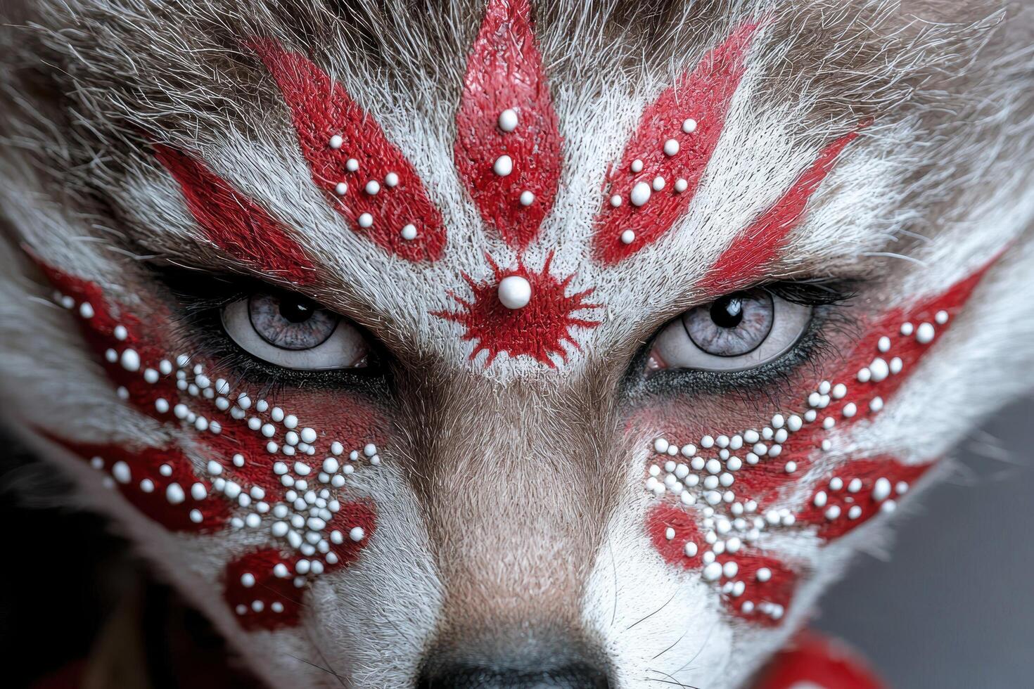 Closeup of a wild animal with vibrant red and white markings photo